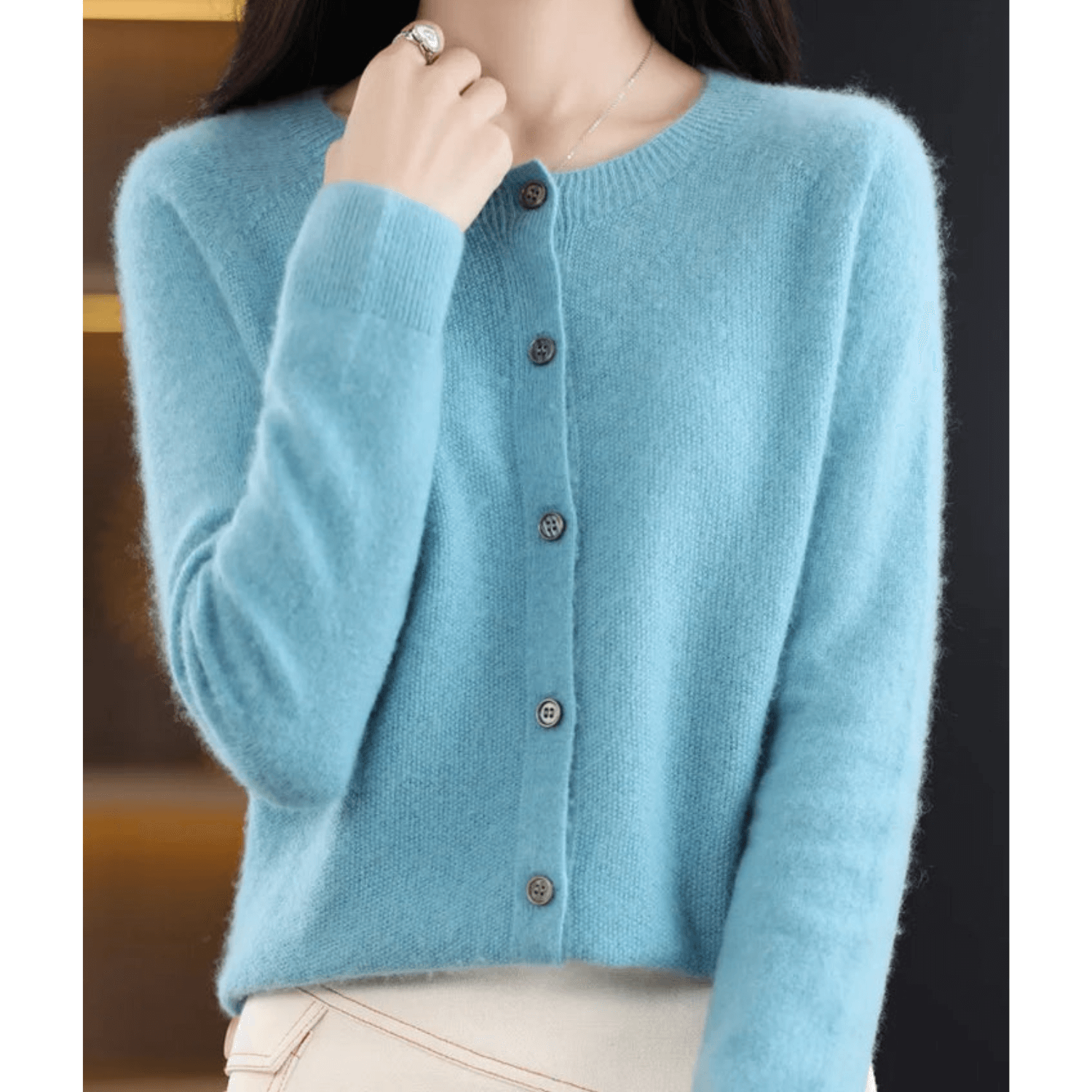 Krohn-e | Damen Feinstrickjacke Mit Rundhalsausschnitt