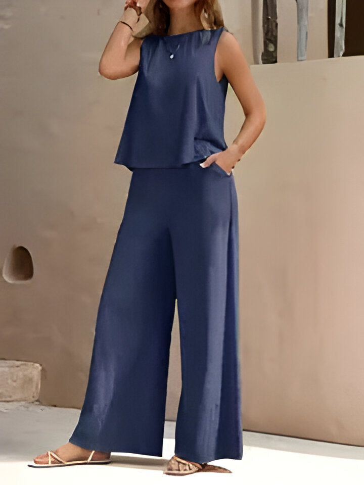 Modisches ärmelloses Oberteil und weit geschnittene Hose für Damen von Fudus