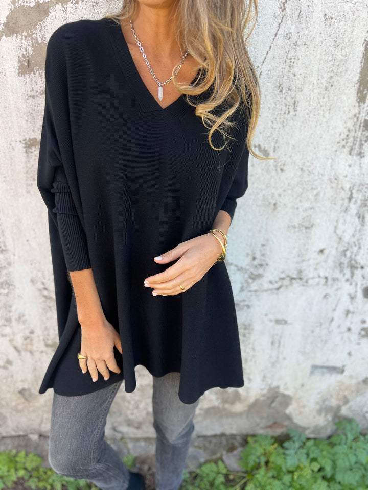 Krohn-e | Pullover - Damen Herbst Oversized Gestrickter V-Ausschnitt Pullover