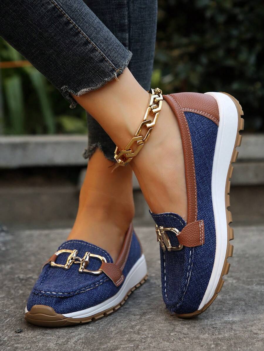 Nova | Damen Loafer Goldkette Plateau Slip-On Freizeitschuh