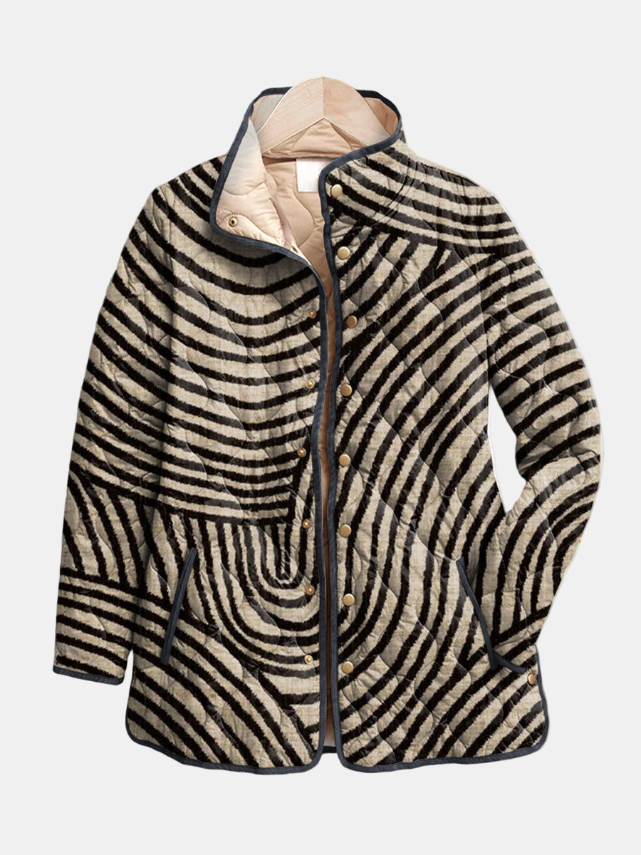 KROHN-E Damen Steppjacke Retro Kreismuster Leicht Wattiert