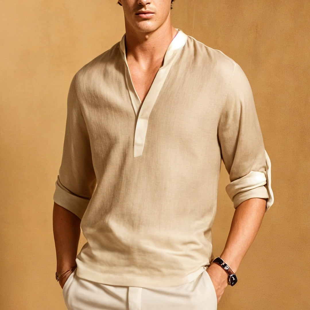Edles Herren-Leinenhemd mit schmalem Kragen