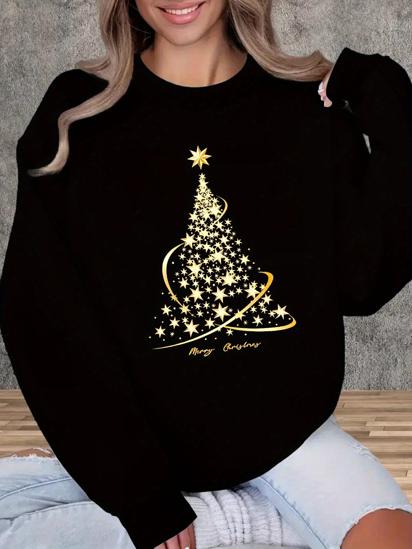 Krohn-e | Jul Sweatshirt mit Print Baumwolle Goldener Weihnachtsbaum Design