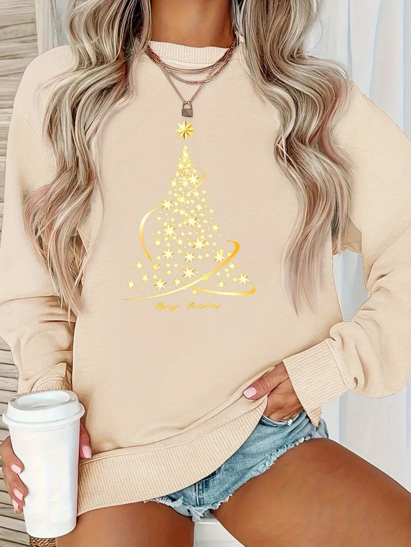 Krohn-e | Jul Sweatshirt mit Print Baumwolle Goldener Weihnachtsbaum Design