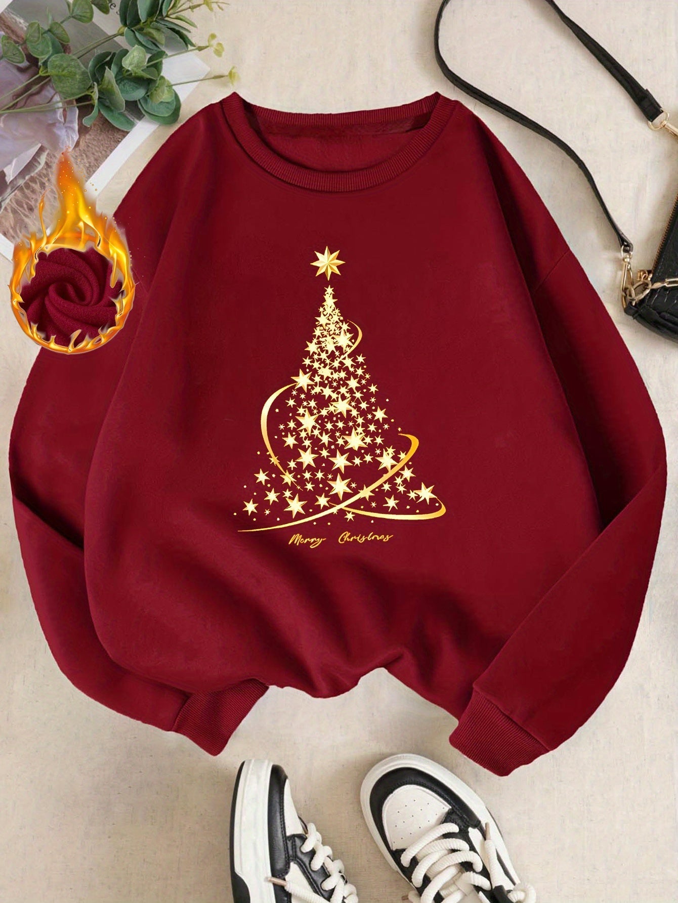 Krohn-e | Jul Sweatshirt mit Print Baumwolle Goldener Weihnachtsbaum Design