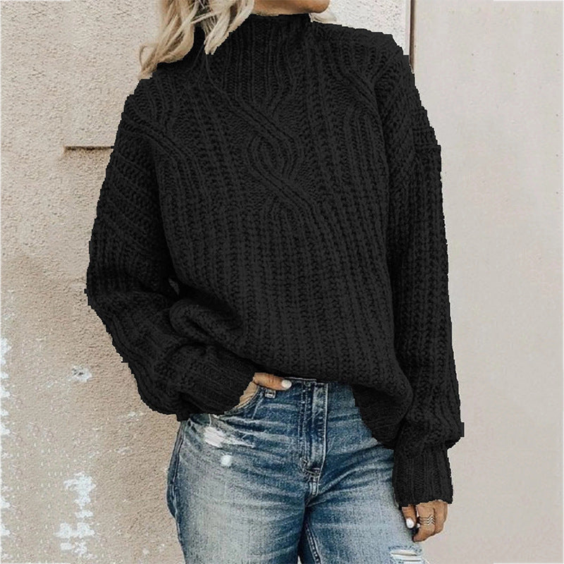 Damen Grober Strickpullover mit hohem Kragen und Zopfmuster Krohn-e