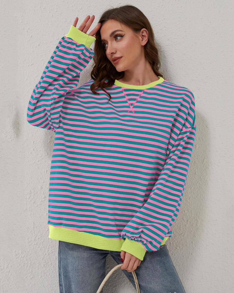 Krohn-e | Übergrößen Streifen Langarm Sweatshirt