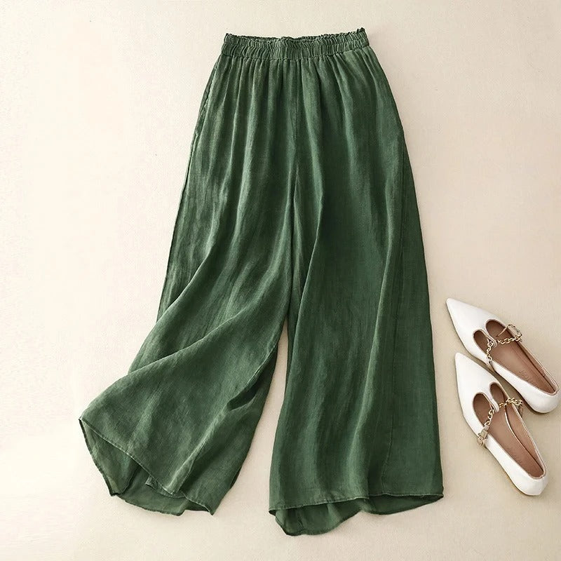 KROHN-E Damen Locker-Hose Entspannter Schnitt Baumwolle Sommer