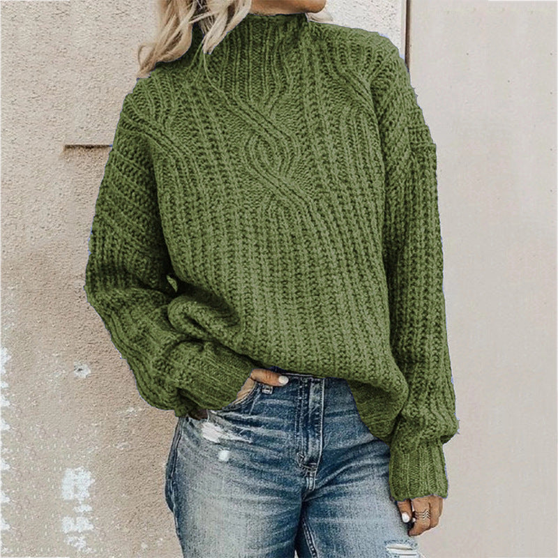 Damen Grober Strickpullover mit hohem Kragen und Zopfmuster Krohn-e