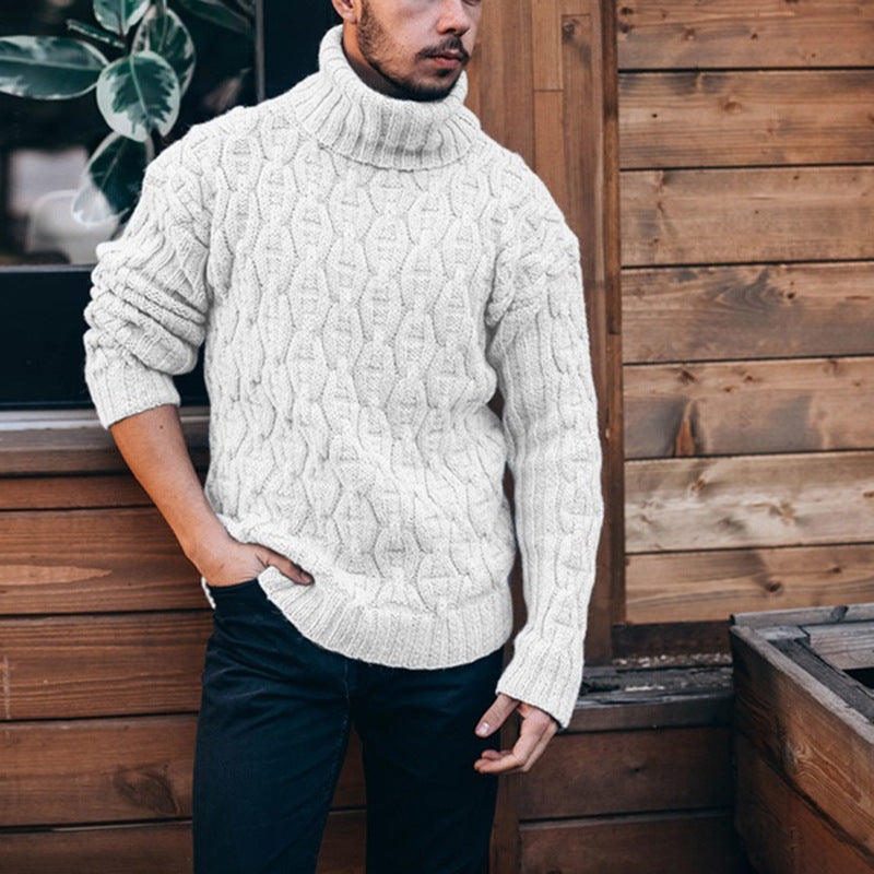 Herren Strickpullover mit hohem Kragen und strukturiertem Kabelmuster Krohn-e
