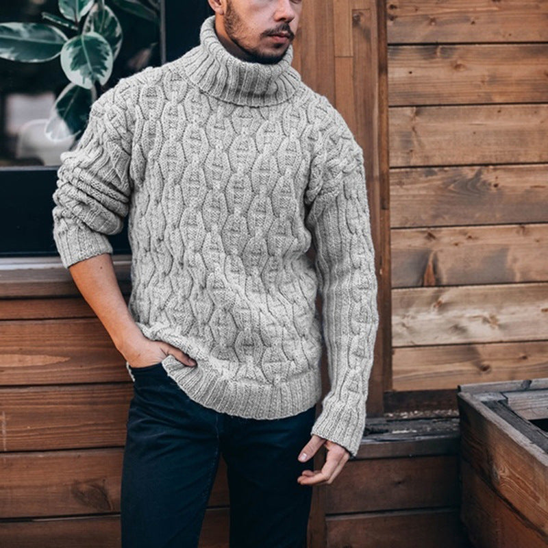Herren Strickpullover mit hohem Kragen und strukturiertem Kabelmuster Krohn-e