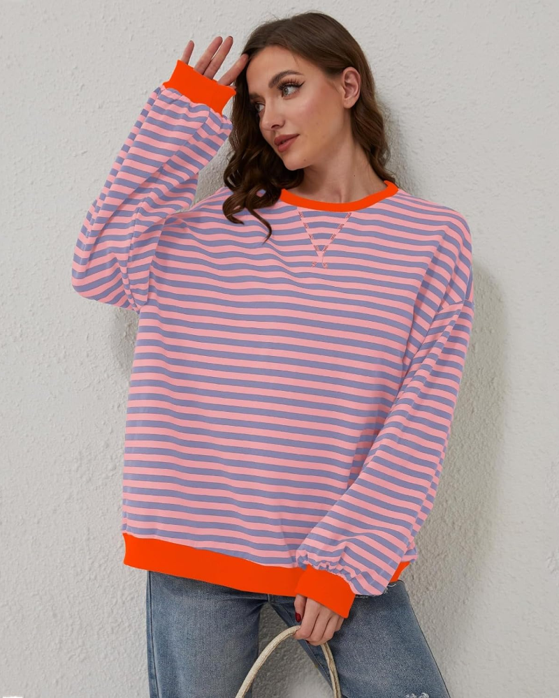 Krohn-e | Übergrößen Streifen Langarm Sweatshirt