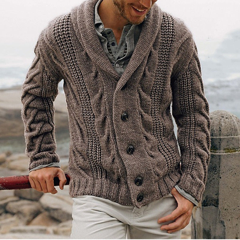 Herren Grobstrick Strickjacke mit Schalkragen und Knopfdetails Krohn-e