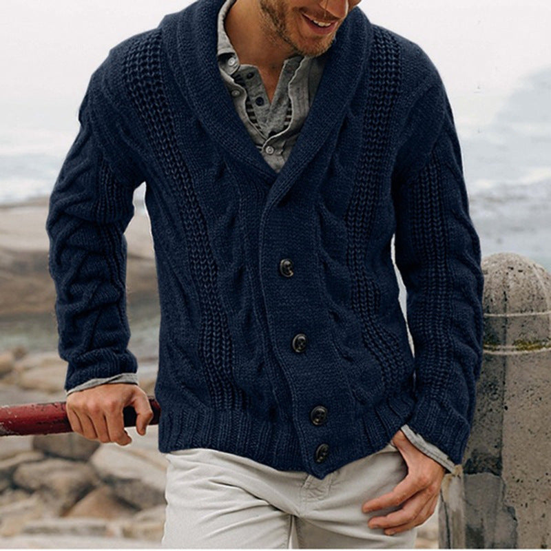 Herren Grobstrick Strickjacke mit Schalkragen und Knopfdetails Krohn-e