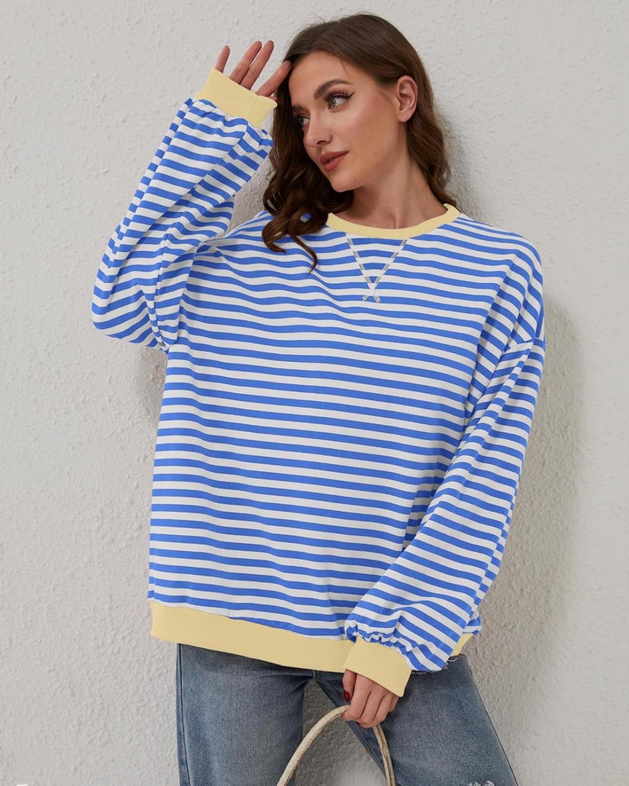 Krohn-e | Übergrößen Streifen Langarm Sweatshirt