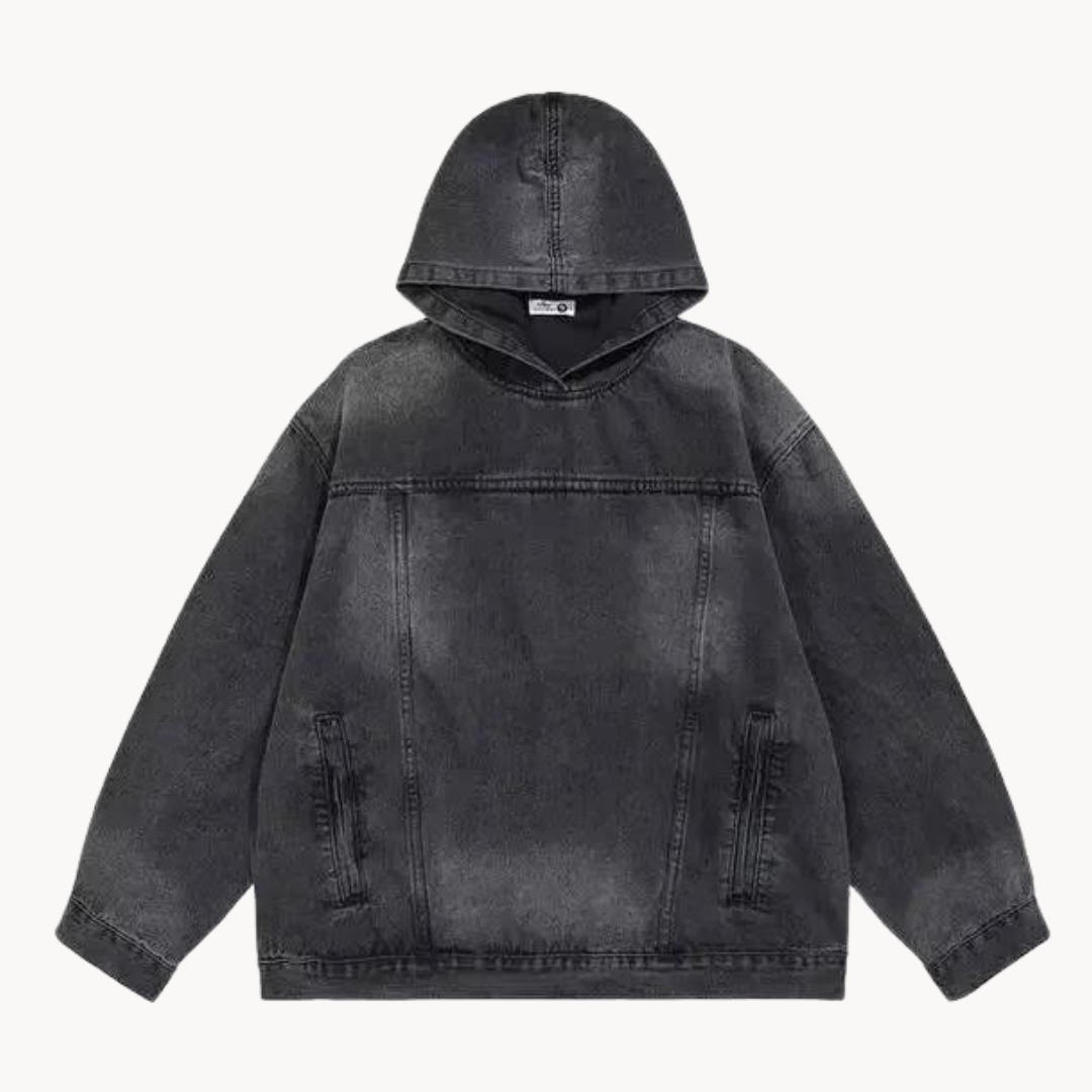 Fudus Vintage-Style Urban Denim Hoodie