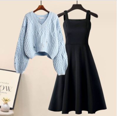Hochwertiges Jacky-Set: Kreuzstrickpullover & elegantes Kleid (2-teilig)