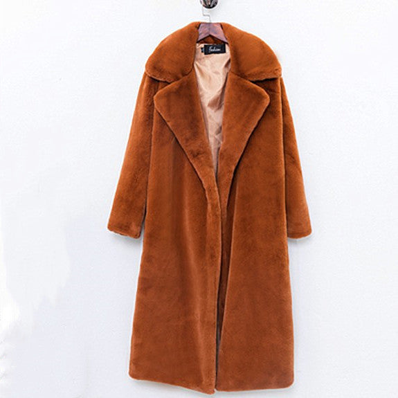 Damen Eleganter und voluminöser Kunstpelzmantel mit breitem Kragen Krohn-e