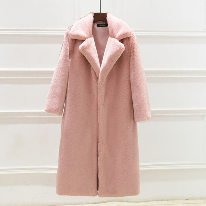 Damen Eleganter und voluminöser Kunstpelzmantel mit breitem Kragen Krohn-e