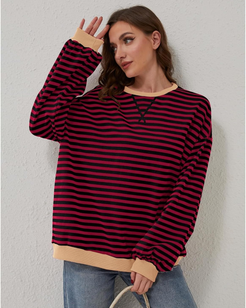 Krohn-e | Übergrößen Streifen Langarm Sweatshirt