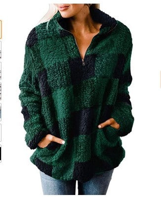Damen Fleece Pullover mit Karomuster Krohn-e