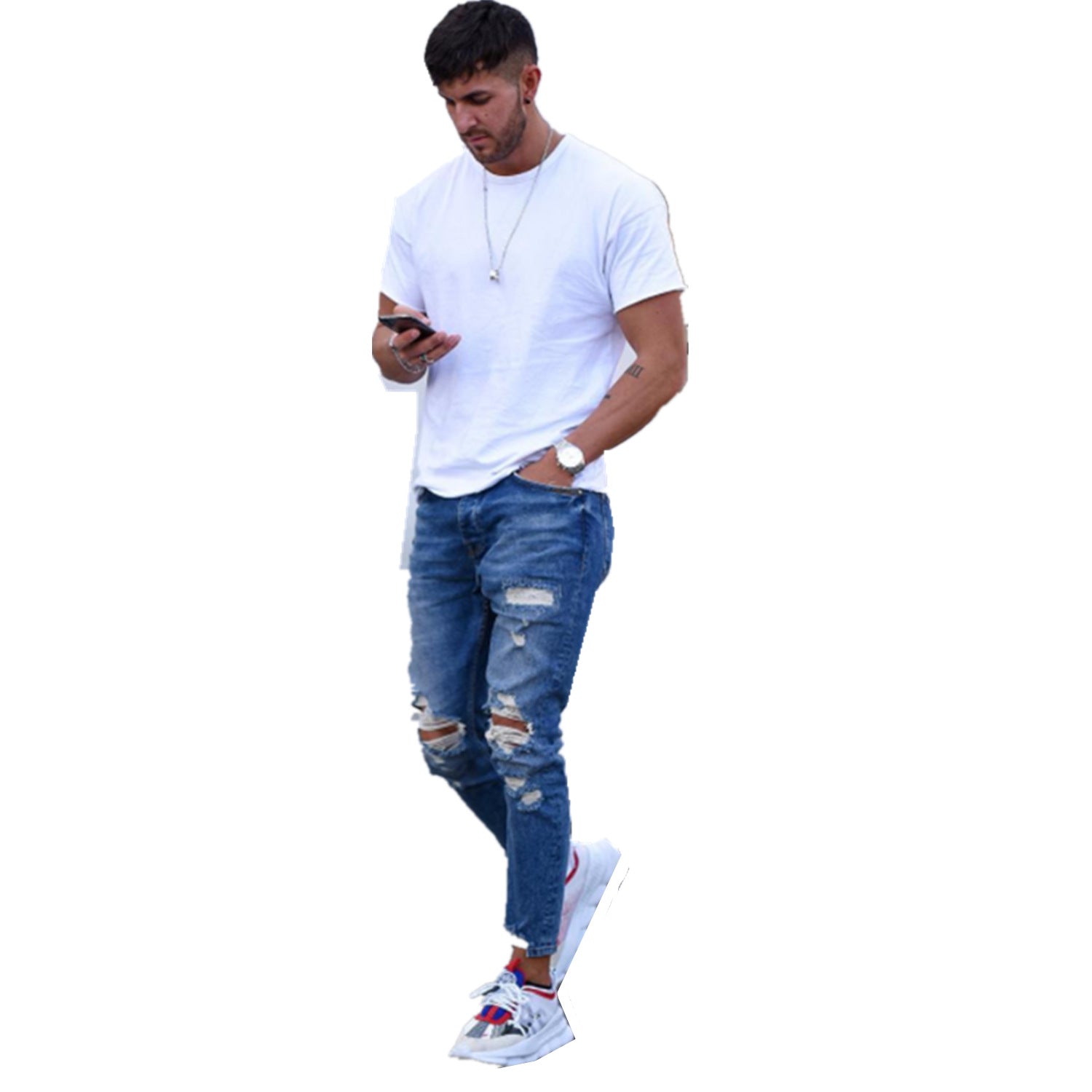 Herren modische Slim Fit Jeans mit angesagten Rissen und Verjüngung Krohn-e