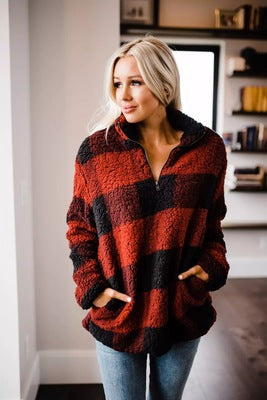 Damen Fleece Pullover mit Karomuster Krohn-e