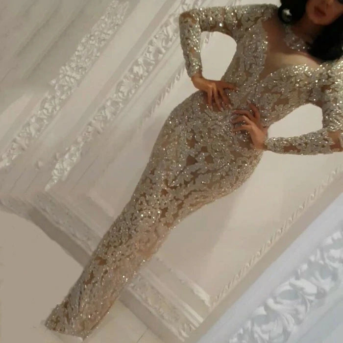 Fudus verführerisches Abendkleid mit langem Arm und schmalem Schnitt