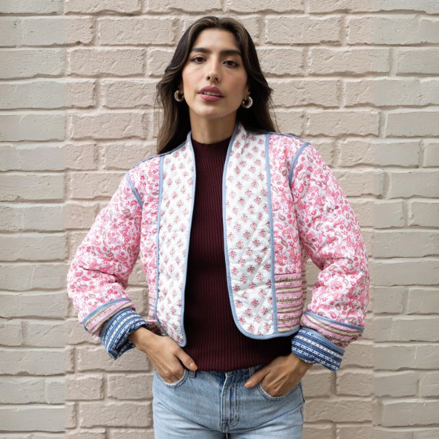 Avelena gemusterte Bomberjacke mit farblich abgesetzten Paspeln