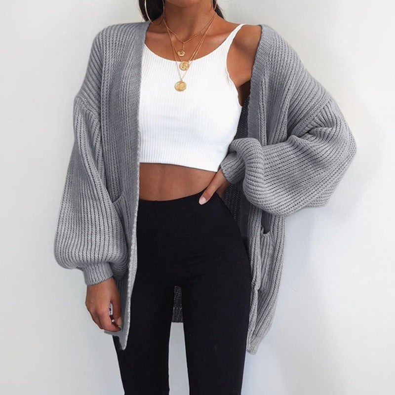 Damen Grobstrick-Cardigan mit weitem Schnitt und lässigen Puffärmeln Krohn-e