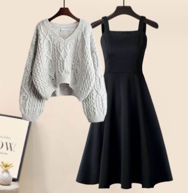 Hochwertiges Jacky-Set: Kreuzstrickpullover & elegantes Kleid (2-teilig)
