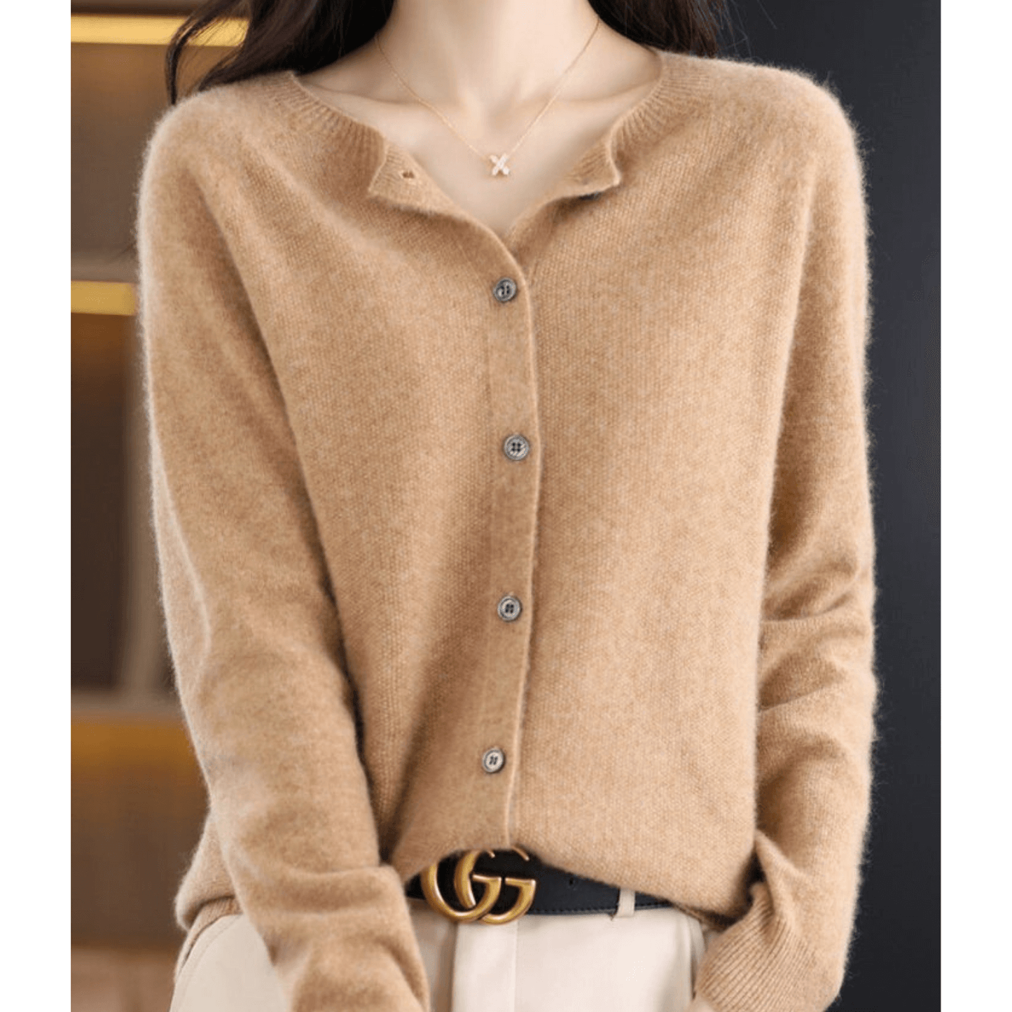 Krohn-e | Damen Feinstrickjacke Mit Rundhalsausschnitt