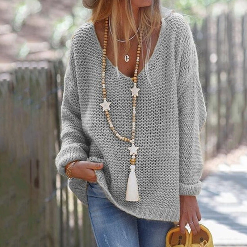 Damen Grobstrickpullover mit tiefem V-Ausschnitt und lässigem Schnitt Krohn-e