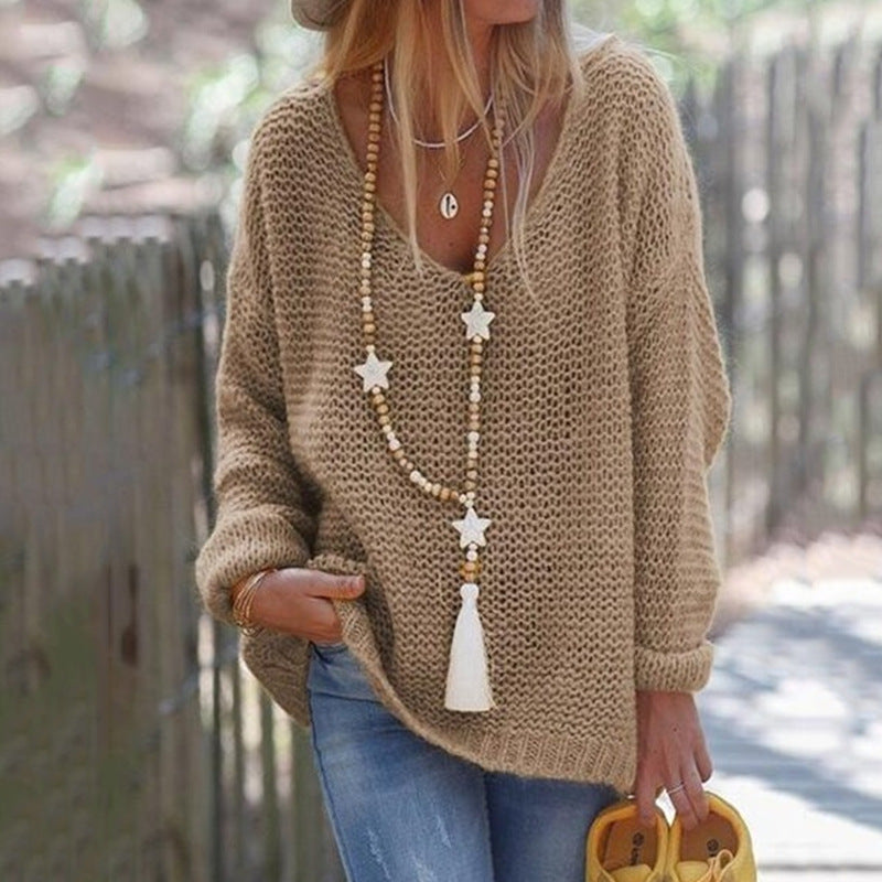 Damen Grobstrickpullover mit tiefem V-Ausschnitt und lässigem Schnitt Krohn-e
