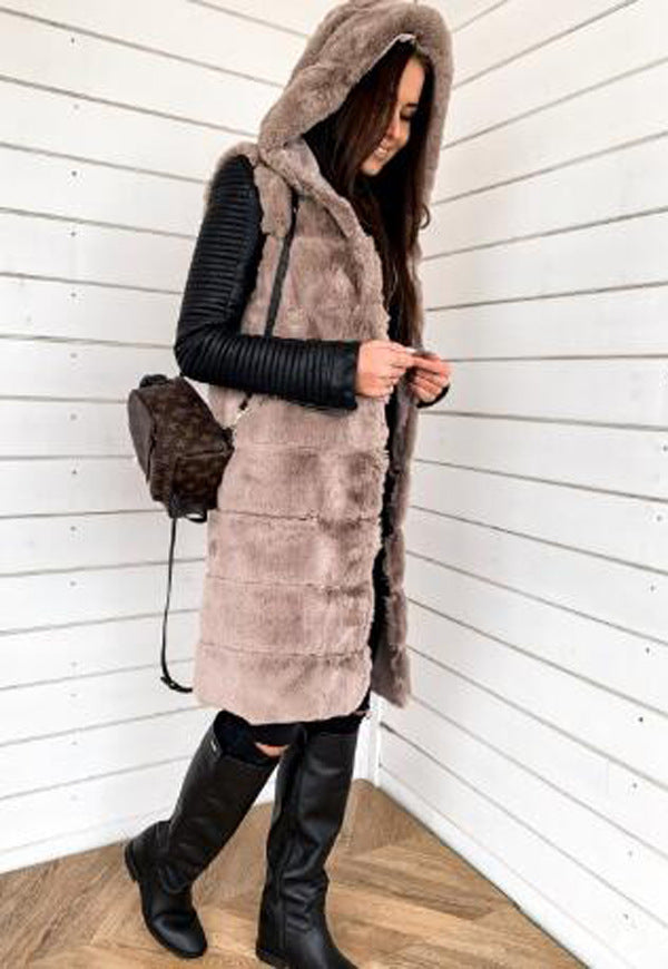 Damen Modischer Kapuzen-Mantel aus Kunstfell Krohn-e