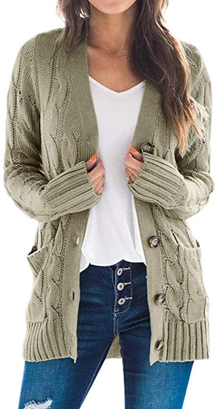 Damen Grobstrick-Cardigan mit aufwendigem Zopfmuster und praktischen Taschen Krohn-e