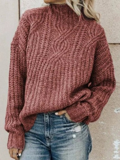 Damen Strickpullover mit hohem Kragen und Zopfmuster Krohn-e