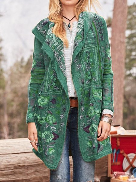 Damen kunstvoll bestickte Strickjacke mit Kapuze und Taschen Krohn-e