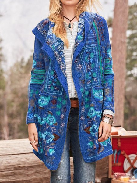 Damen kunstvoll bestickte Strickjacke mit Kapuze und Taschen Krohn-e