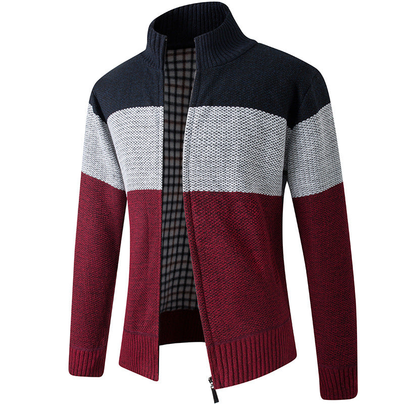 Herren Modische Strickjacke mit hohem Kragen und gestreiftem Design Krohn-e