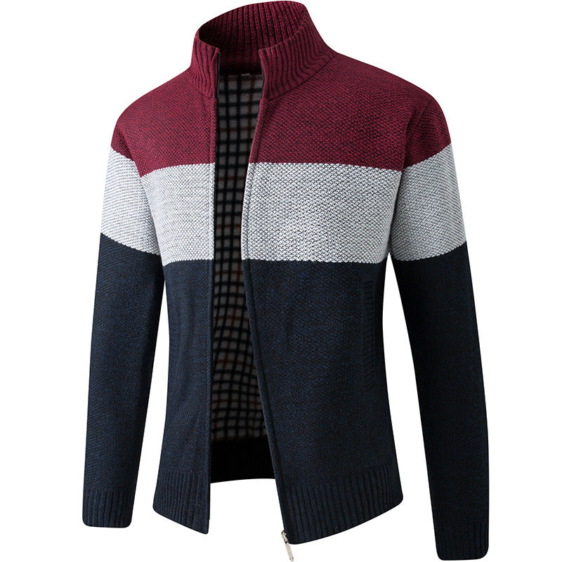 Herren Modische Strickjacke mit hohem Kragen und gestreiftem Design Krohn-e