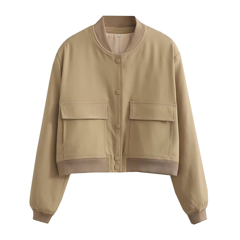 Moderne Bomberjacke von Kovirael mit gerippten Bündchen und Druckknöpfen