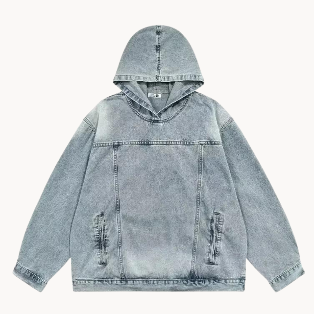 Fudus Vintage-Style Urban Denim Hoodie