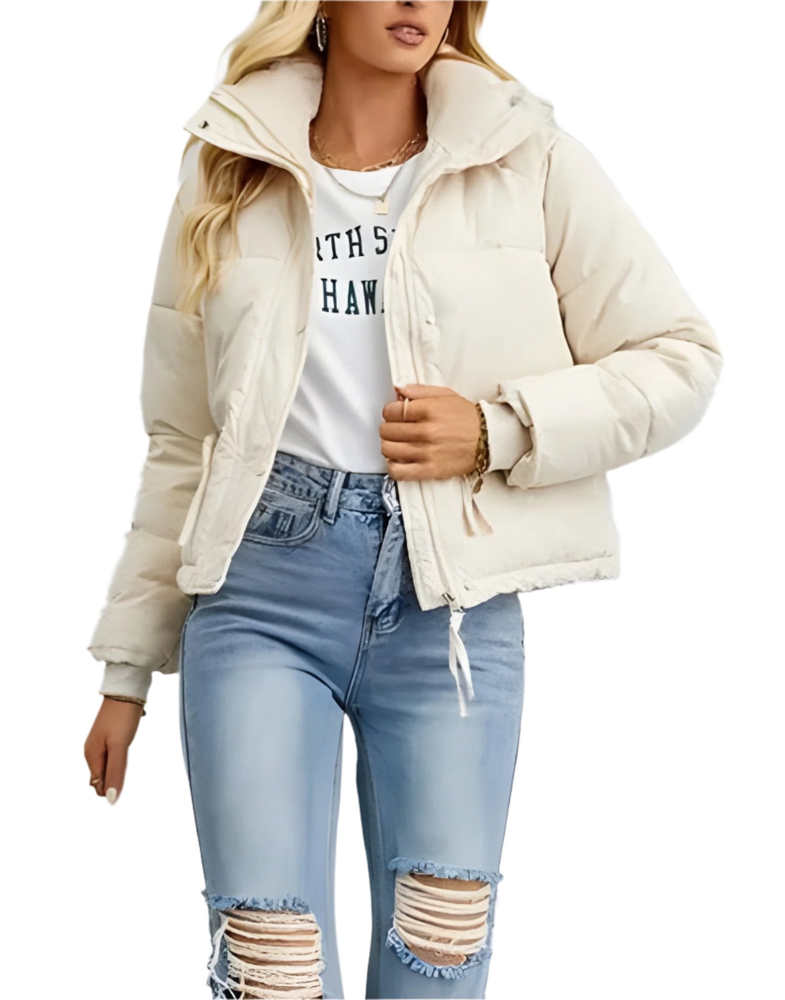 Krohn-e | Warme Damen Pufferjacke mit Reißverschluss und Hohem Kragen