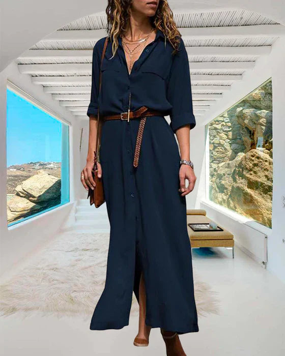 Langärmeliges, unifarbenes Kleid mit Knöpfen von Ezra®