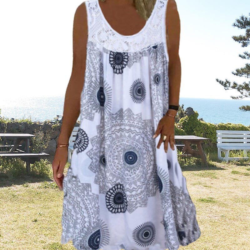 KROHN-E Damen Sommerkleid Ärmellos Viskose Blau