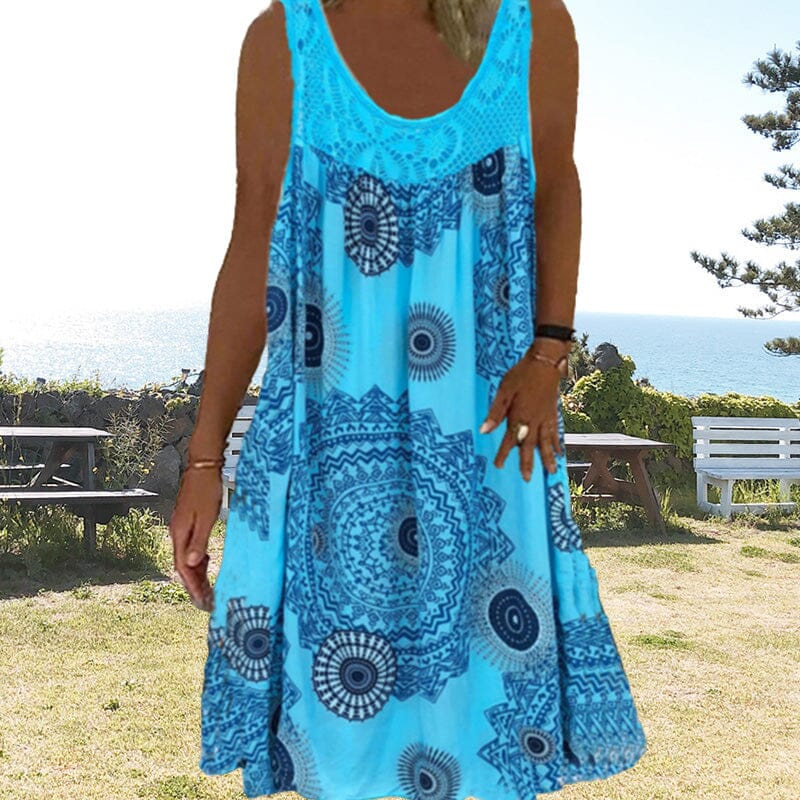 KROHN-E Damen Sommerkleid Ärmellos Leicht Viskose Midi-Kleid