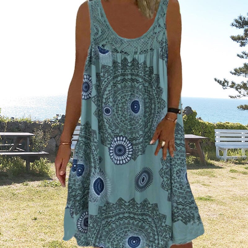 KROHN-E Damen Sommerkleid Ärmellos Leicht Viskose Midi-Kleid