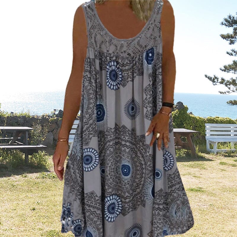 KROHN-E Damen Sommerkleid Ärmellos Leicht Viskose Midi-Kleid
