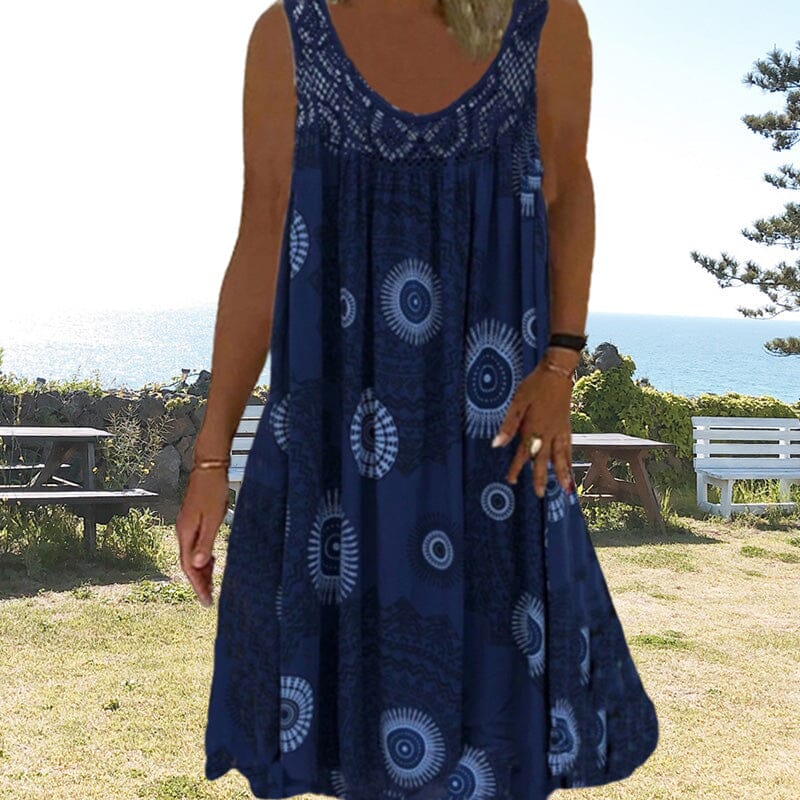KROHN-E Damen Sommerkleid Ärmellos Leicht Viskose Midi-Kleid